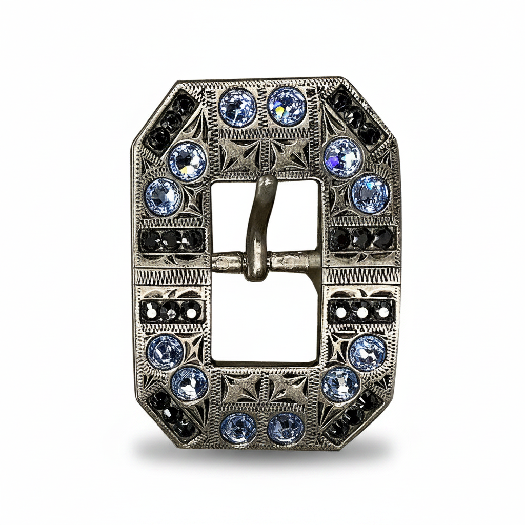 Antique Silver Light Sapphire - Jet Crystal Conchos | Sizes 1"- 3" | Buckles | Saddle Set | Leather Rosettes | Slide — view 8