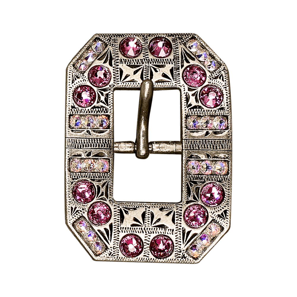 Pink & AB Antique Silver European Crystal Square Cart Buckle