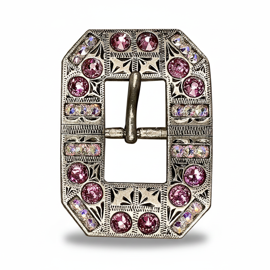 Antique Silver Pink - AB Crystal Conchos | Sizes 1"- 3" | Buckles | Saddle Set | Leather Rosettes | Slide — view 8