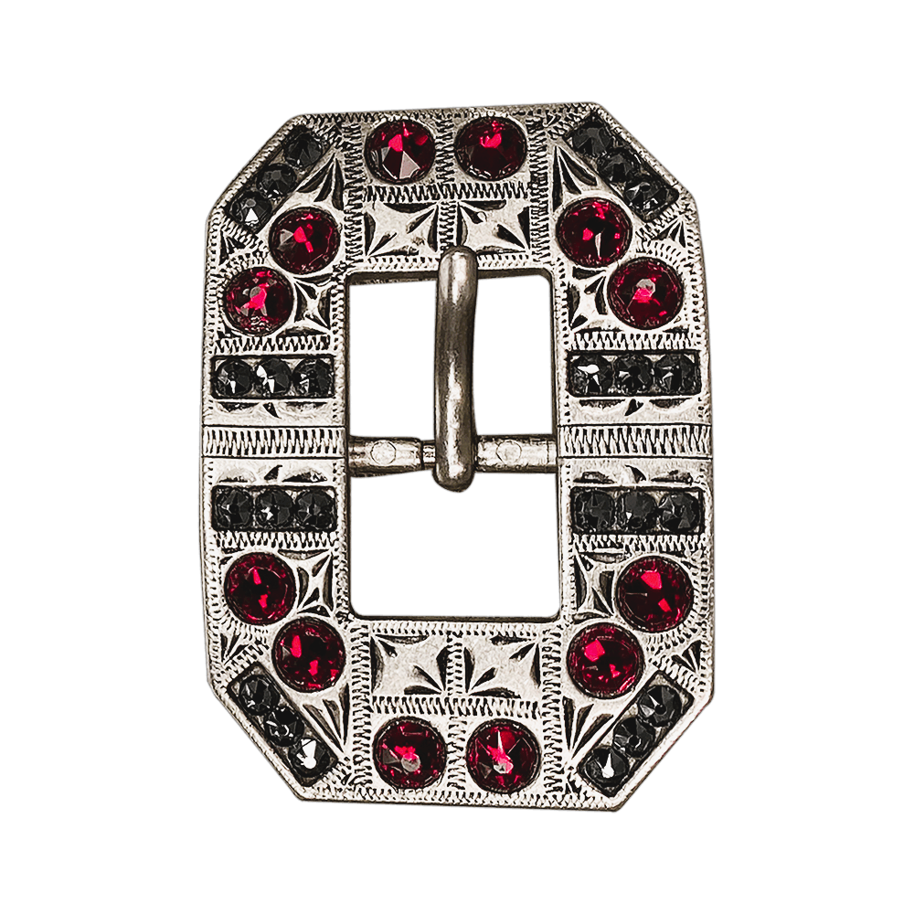 Ruby & Jet Antique Silver European Crystal Square Cart Buckle