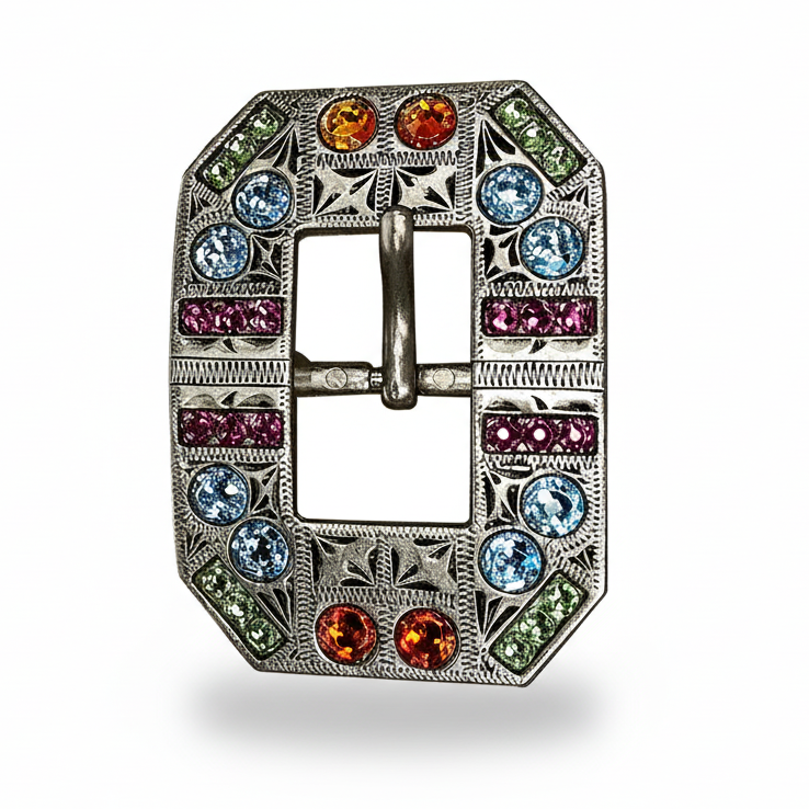 Antique Silver Tie Dye Crystal Conchos | Sizes 1"- 3" | Buckles | Saddle Set | Leather Rosettes | Slide — view 8