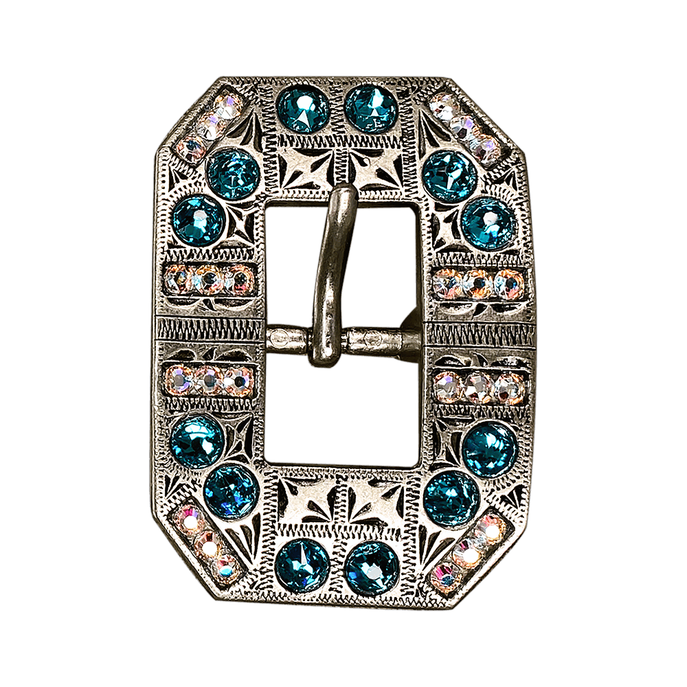 Teal & AB Antique Silver European Crystal Square Cart Buckle