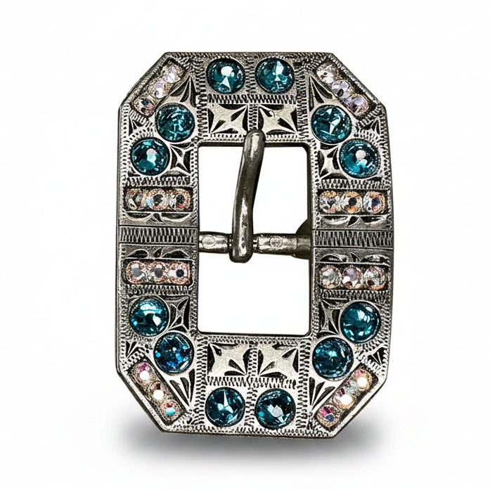 Antique Silver Teal - AB Crystal Conchos | Sizes 1"- 3" | Buckles | Saddle Set | Leather Rosettes | Slide — view 8