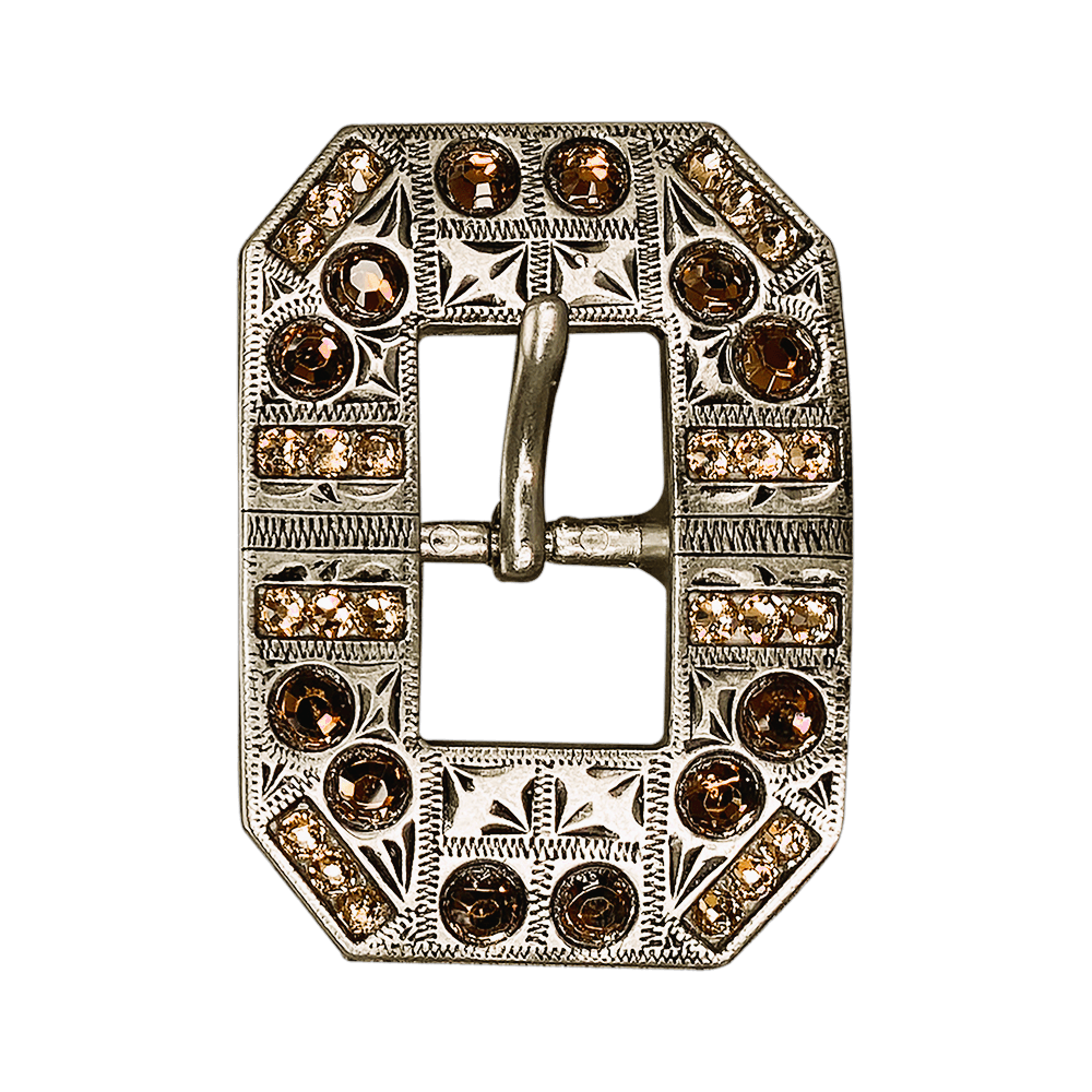 Topaz & Champagne Antique Silver European Crystal Square Cart Buckle