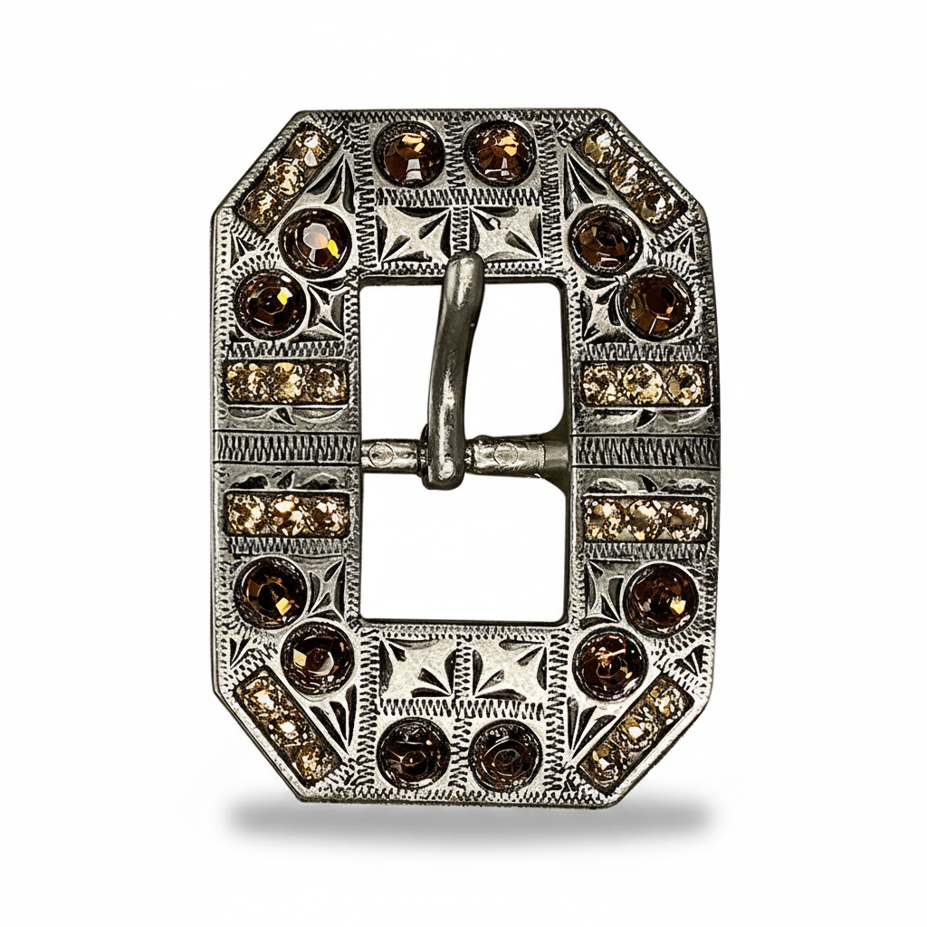 Antique Silver Topaz - Champagne Crystal Conchos | Sizes 1"- 3" | Buckles | Saddle Set | Leather Rosettes | Slide — view 8