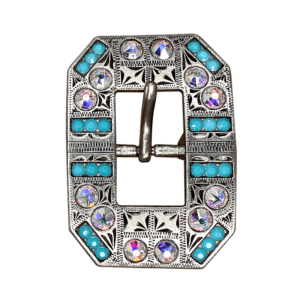 Turquoise & AB Antique Silver European Crystal Square Cart Buckle