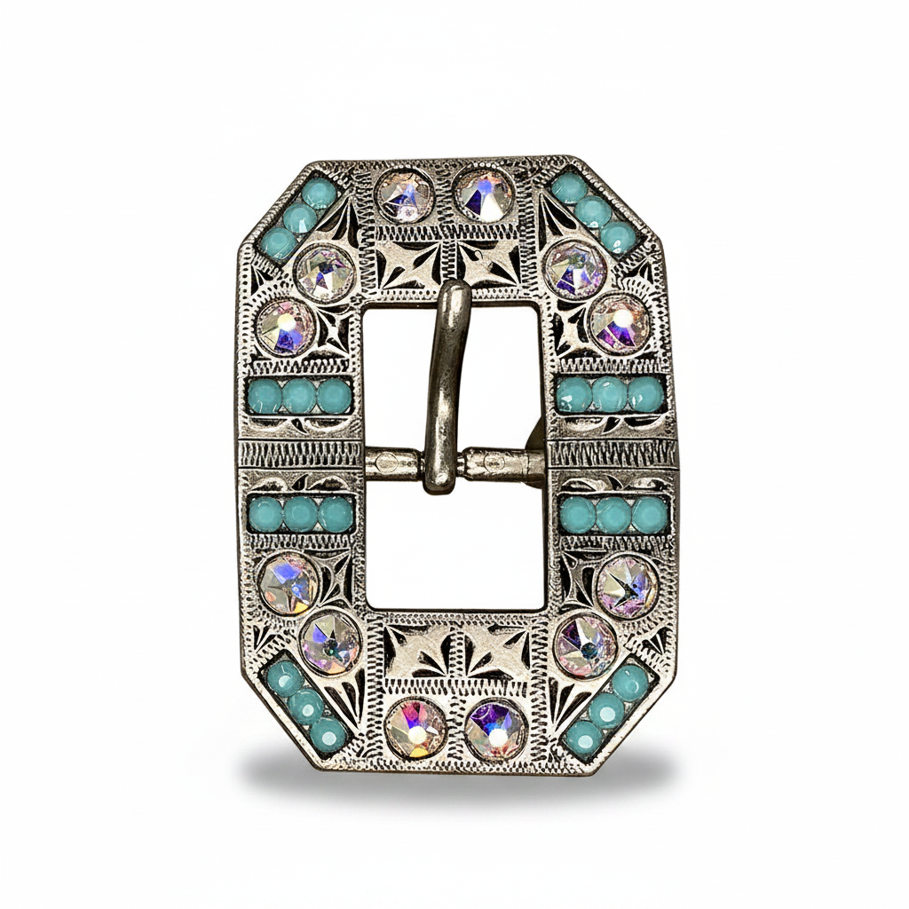 Antique Silver Turquoise - AB Crystal Conchos | Sizes 1"- 3" | Buckles | Saddle Set | Leather Rosettes | Slide — view 8