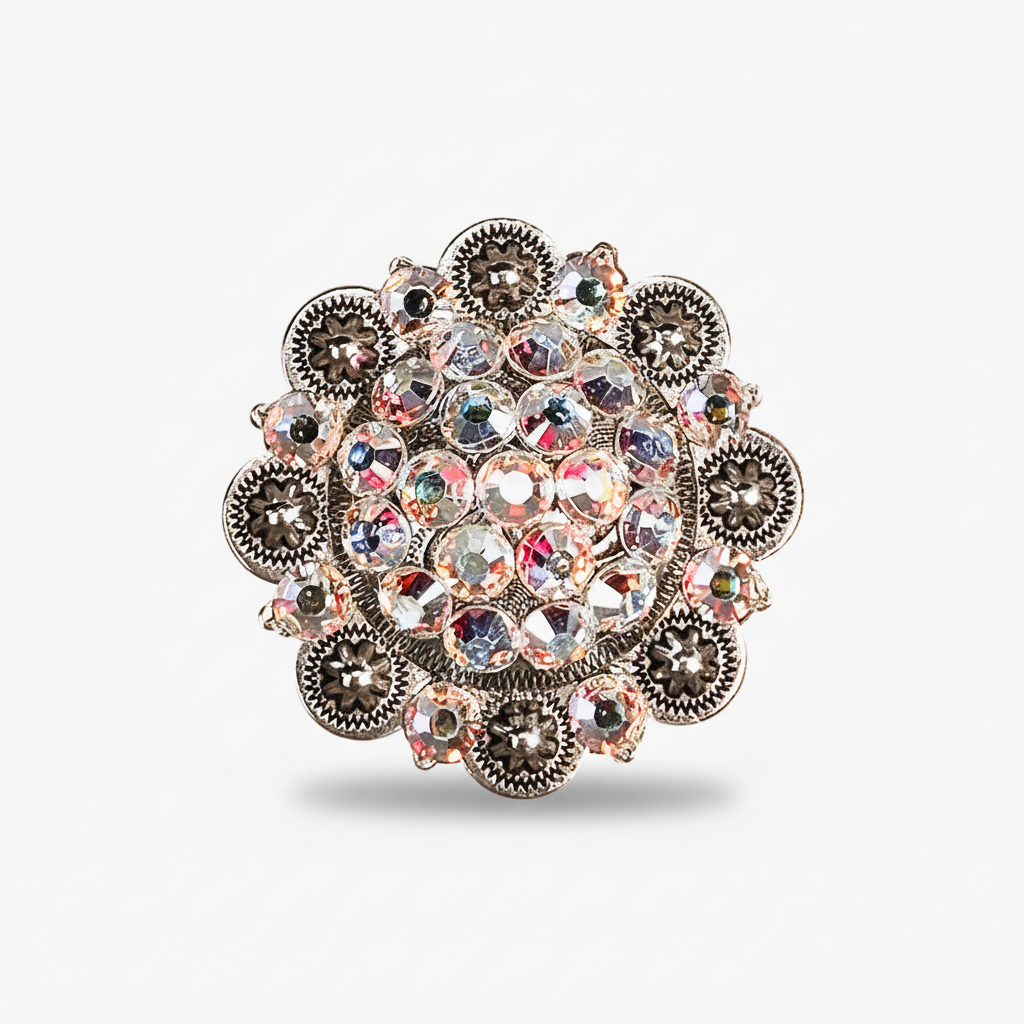 Antique Silver AB Crystal Conchos | Sizes 1"- 3" | Buckles | Saddle Set | Leather Rosettes | Slide — view 5