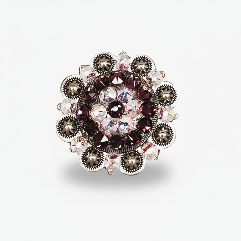 Antique Silver Amethyst - AB Crystal Conchos | Sizes 1"- 3" | Buckles | Saddle Set | Leather Rosettes | Slide — view 5