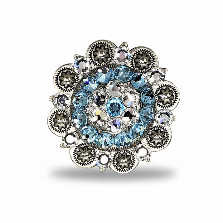 Antique Silver Aqua - Clear Crystal Conchos | Sizes 1"- 3" | Buckles | Saddle Set | Leather Rosettes | Slide — view 5