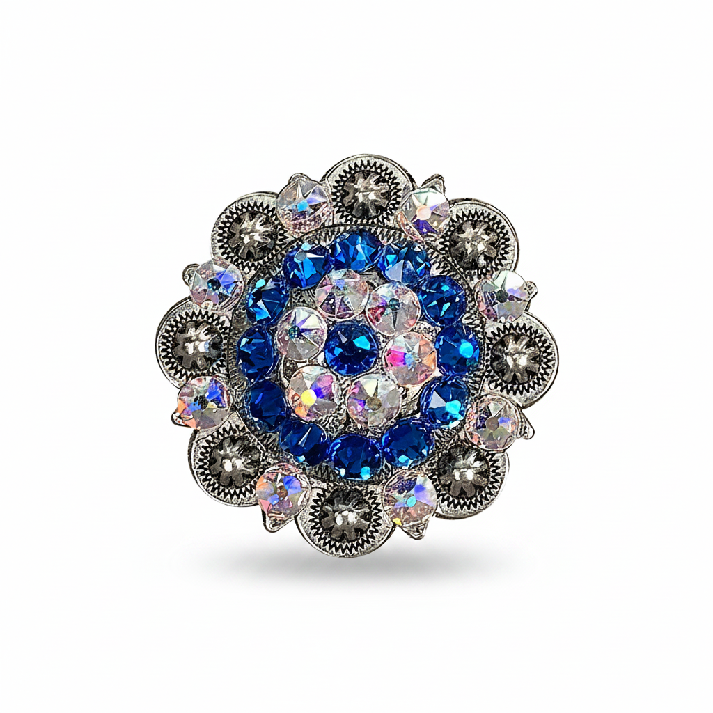 Antique Silver Capri - AB Crystal Conchos | Sizes 1"- 3" | Buckles | Saddle Set | Leather Rosettes | Slide — view 5