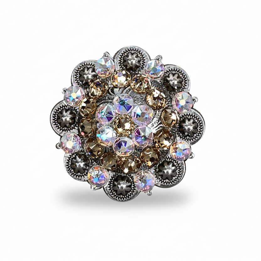 Antique Silver Champagne - AB Crystal Conchos | Sizes 1"- 3" | Buckles | Saddle Set | Leather Rosettes | Slide — view 5
