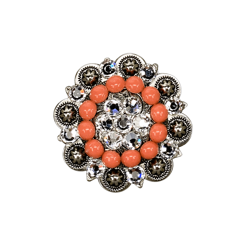 Fashion Coral & Clear Antique Silver 2" European Crystal Concho