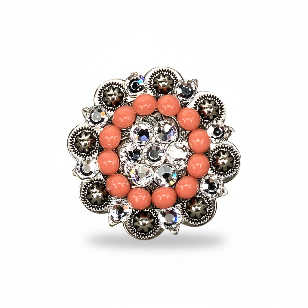 Antique Silver Coral - Clear Crystal Conchos | Sizes 1"- 3" | Buckles | Saddle Set | Leather Rosettes | Slide — view 5