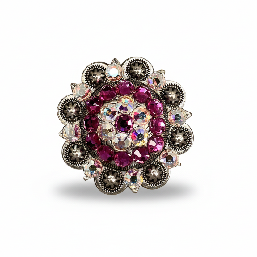Antique Silver Fuchsia - AB Crystal Conchos | Sizes 1"- 3" | Buckles | Saddle Set | Leather Rosettes | Slide — view 5