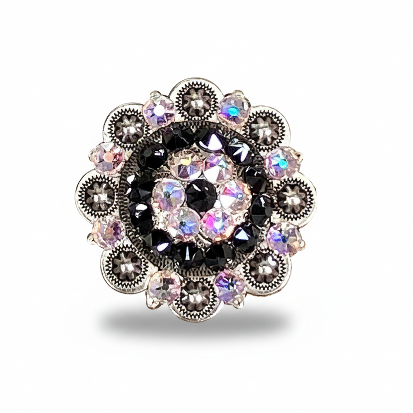 Antique Silver Jet - AB Crystal Conchos | Sizes 1"- 3" | Buckles | Saddle Set | Leather Rosettes | Slide — view 5