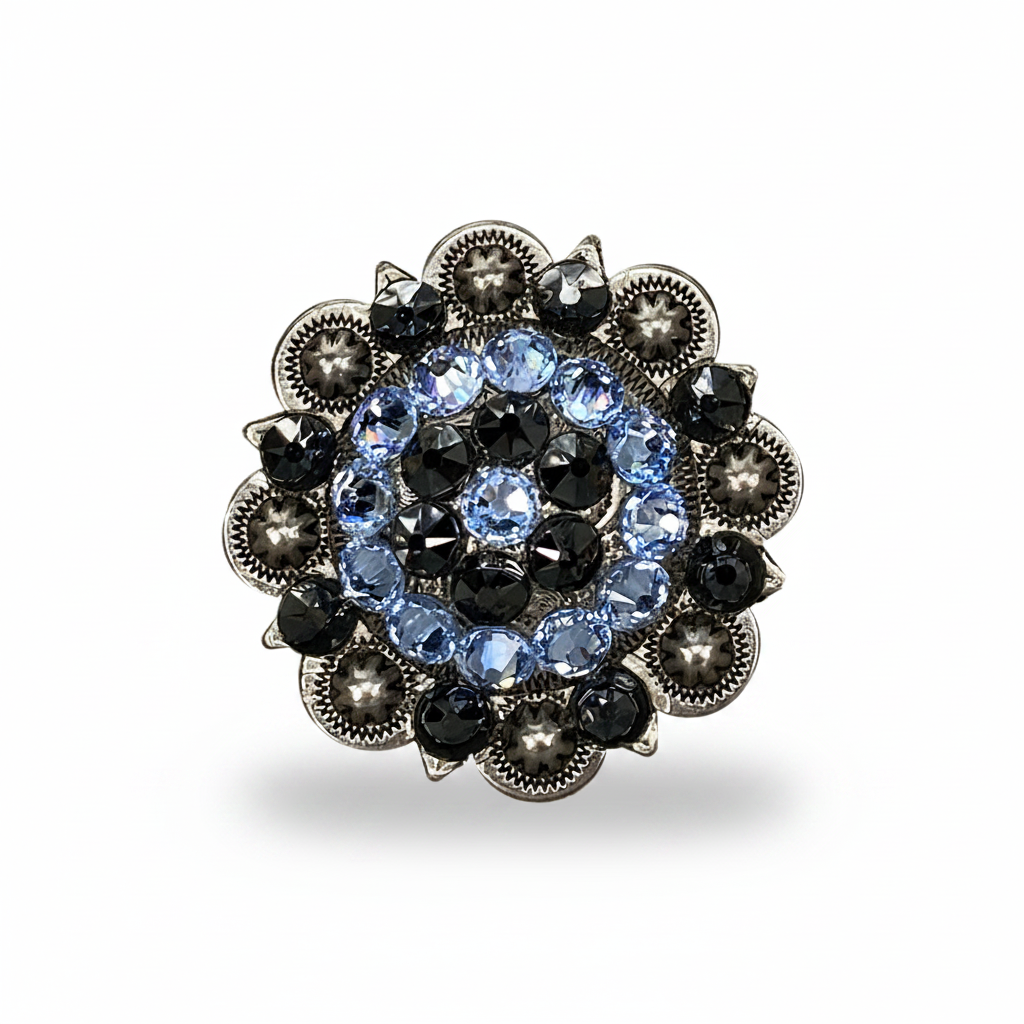 Antique Silver Light Sapphire - Jet Crystal Conchos | Sizes 1"- 3" | Buckles | Saddle Set | Leather Rosettes | Slide — view 5