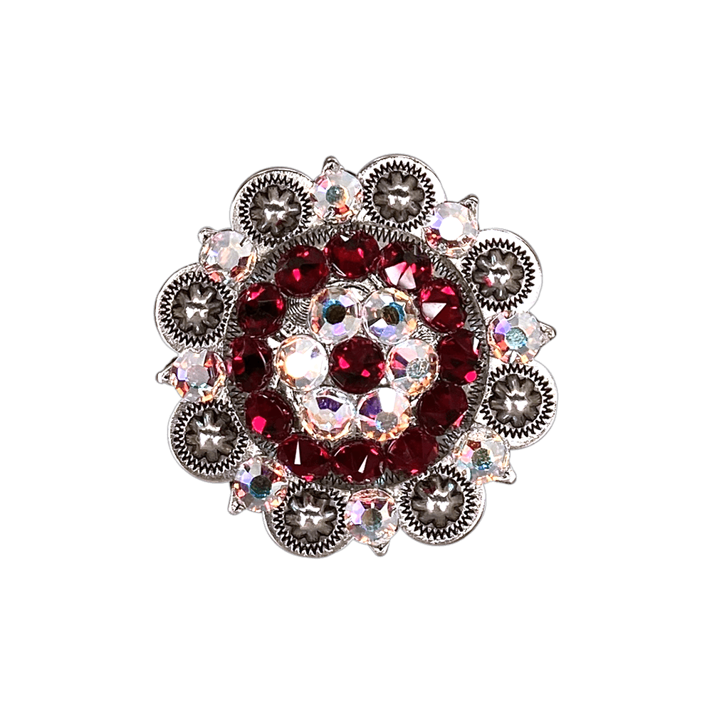 Red & AB Antique Silver 2" European Crystal Concho