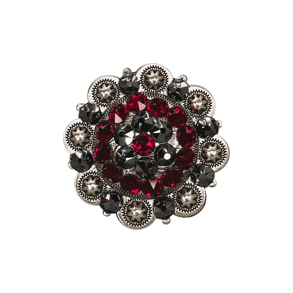 Ruby & Jet Antique Silver 2" European Crystal Concho