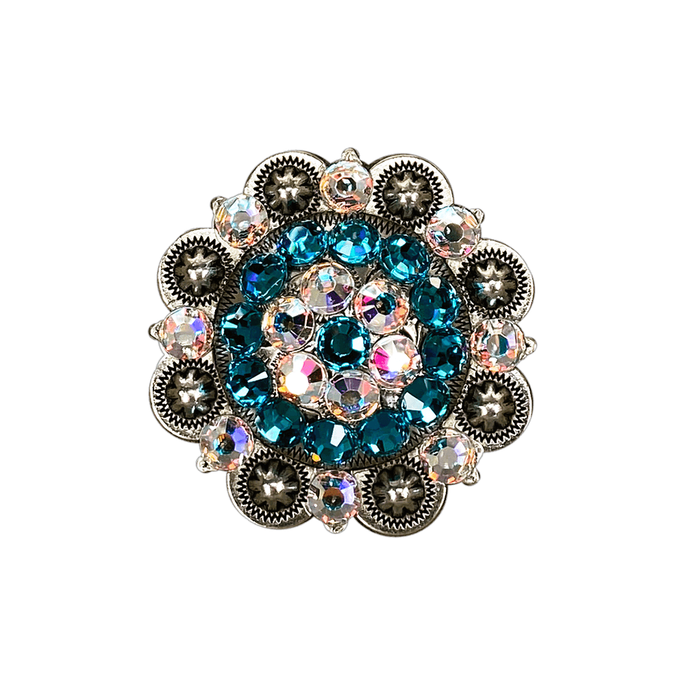 Teal & AB Antique Silver 2" European Crystal Concho