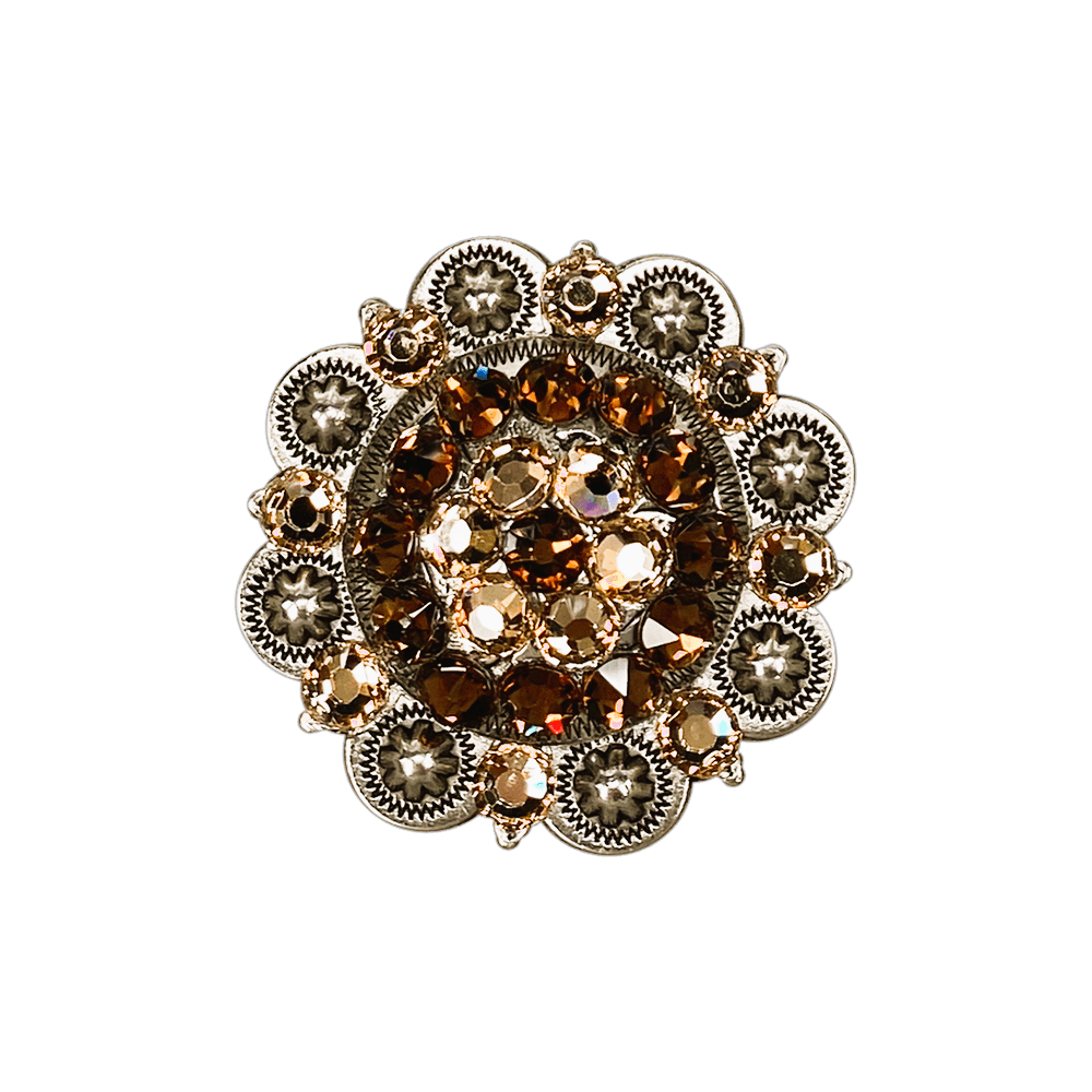 Topaz & Champagne Antique Silver 2" European Crystal Concho