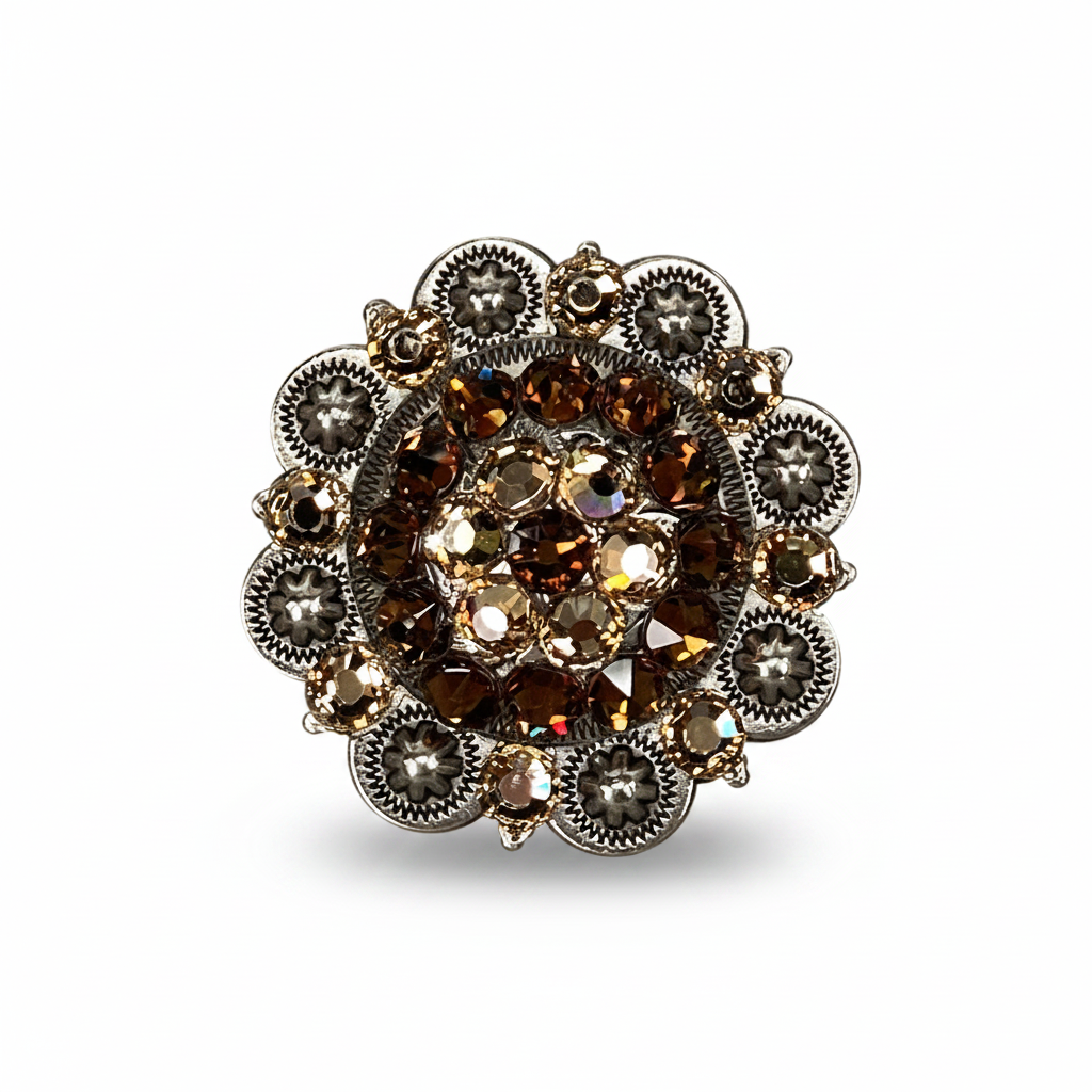Antique Silver Topaz - Champagne Crystal Conchos | Sizes 1"- 3" | Buckles | Saddle Set | Leather Rosettes | Slide — view 5