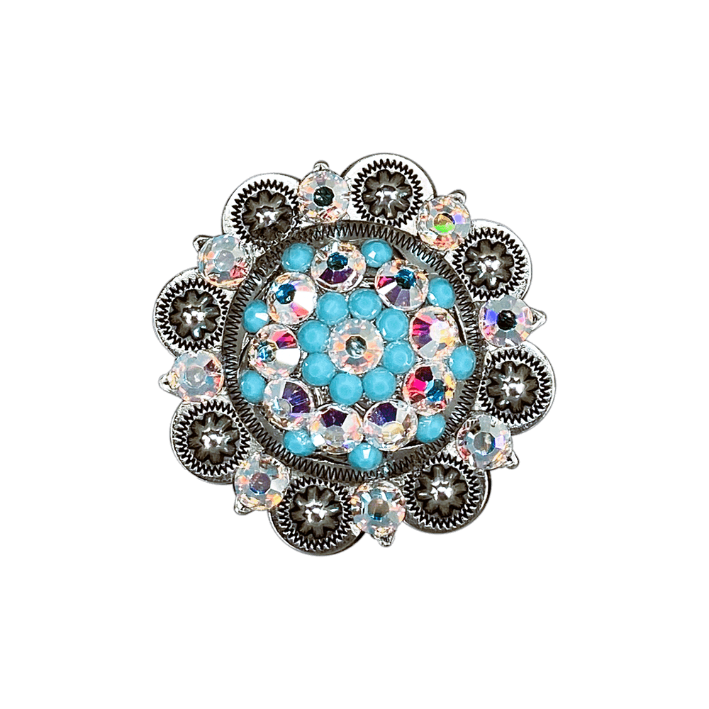 Turquoise & AB Antique Silver 2" European Crystal Concho