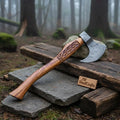 Fellmark Steel Camp Axe with Carved Nordic Knotwork Rosewood Handle