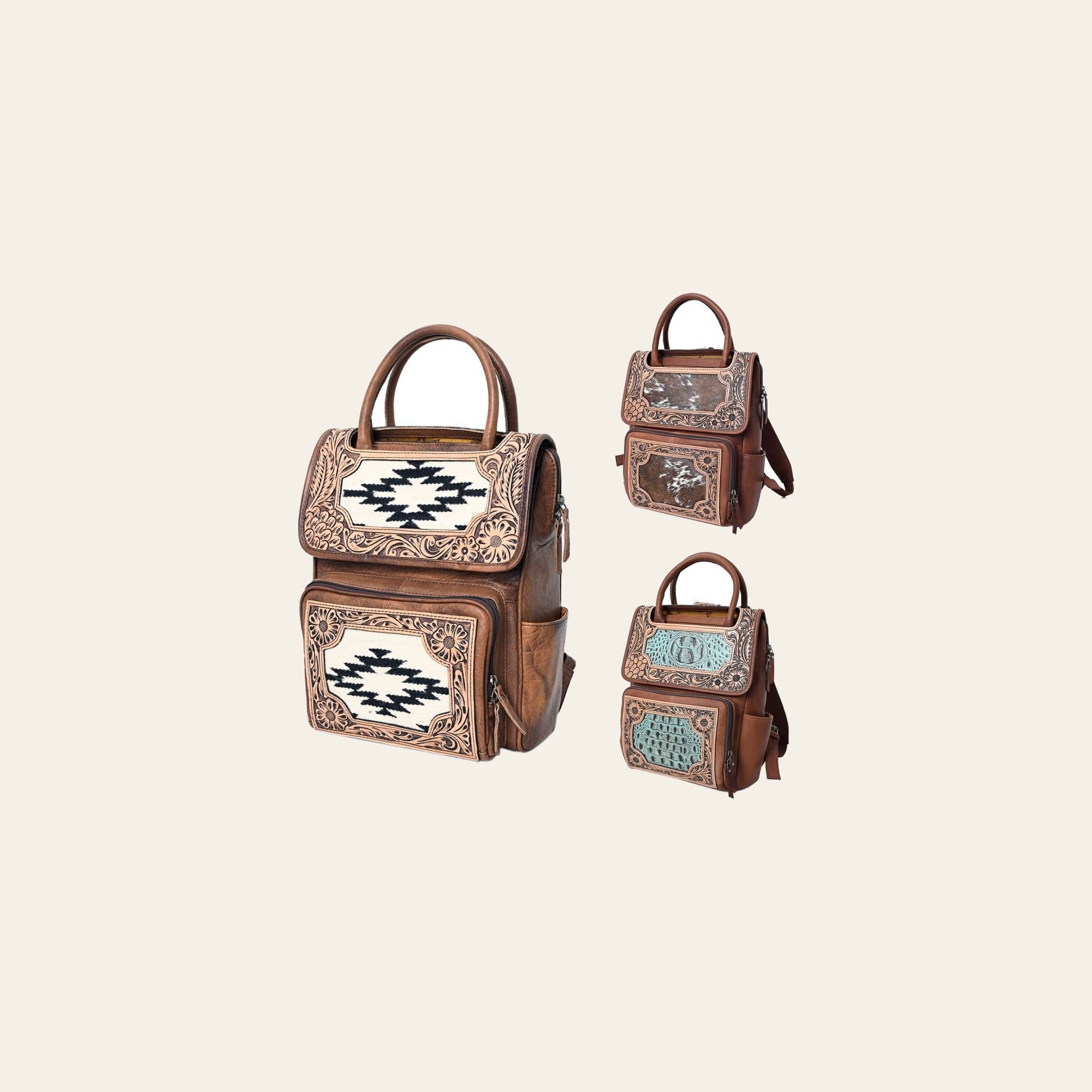 American Darling Backpack Hand Tooled Crocodile embossed Genuine Leather