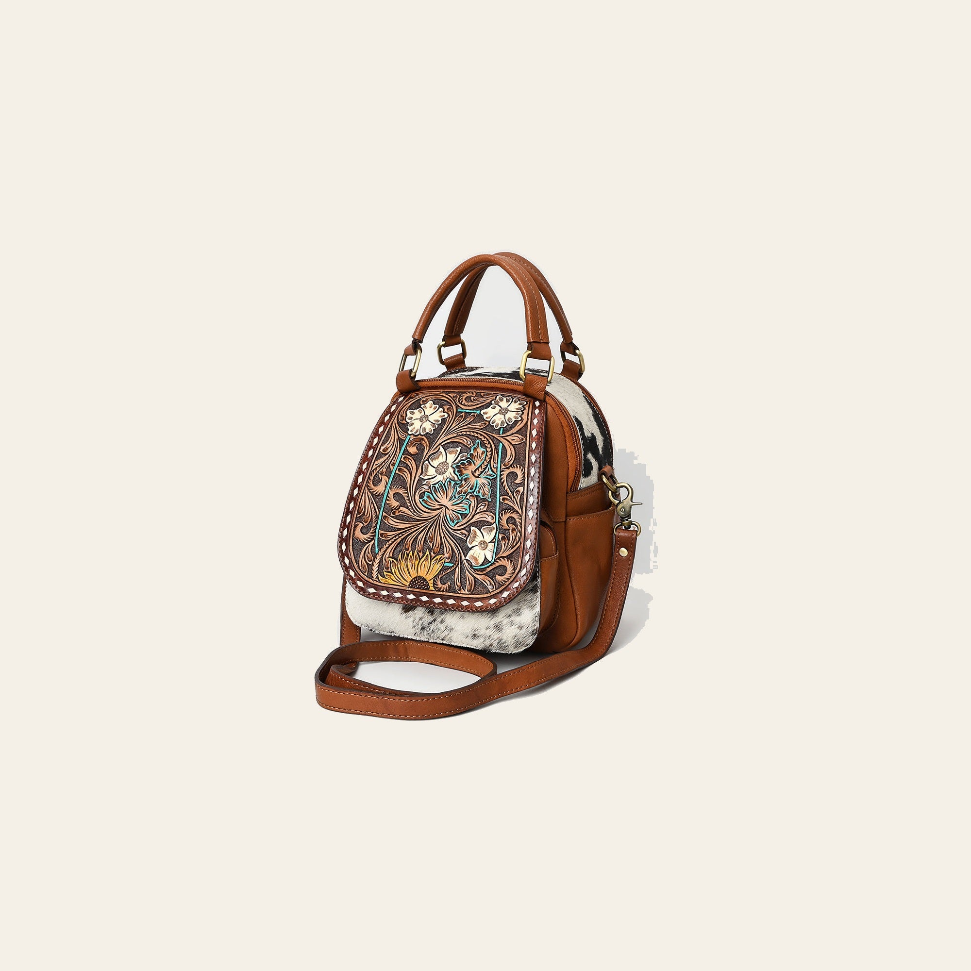 American Darling Backpack Hand Tooled Hair On Genuine Leather Women Bag Western Handbag Purse |