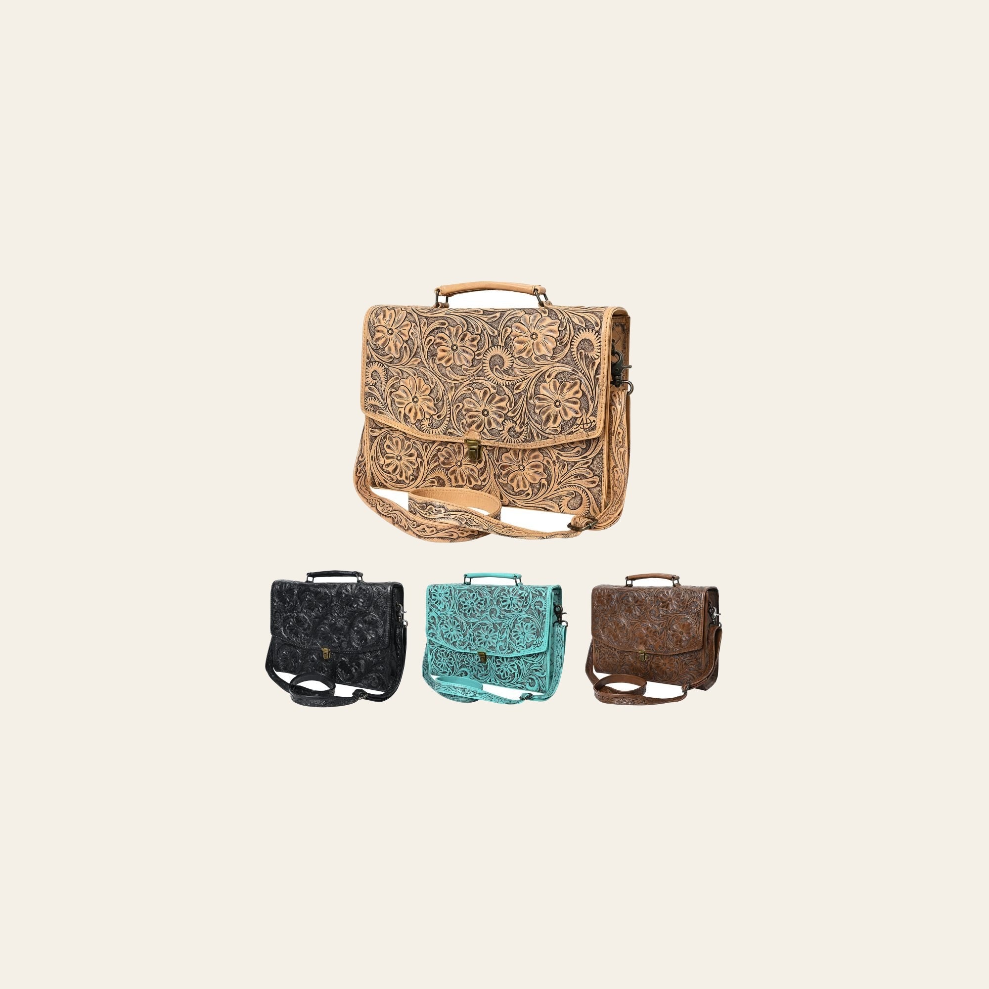 American Darling Briefcase Hand Tooled Genuine Leather