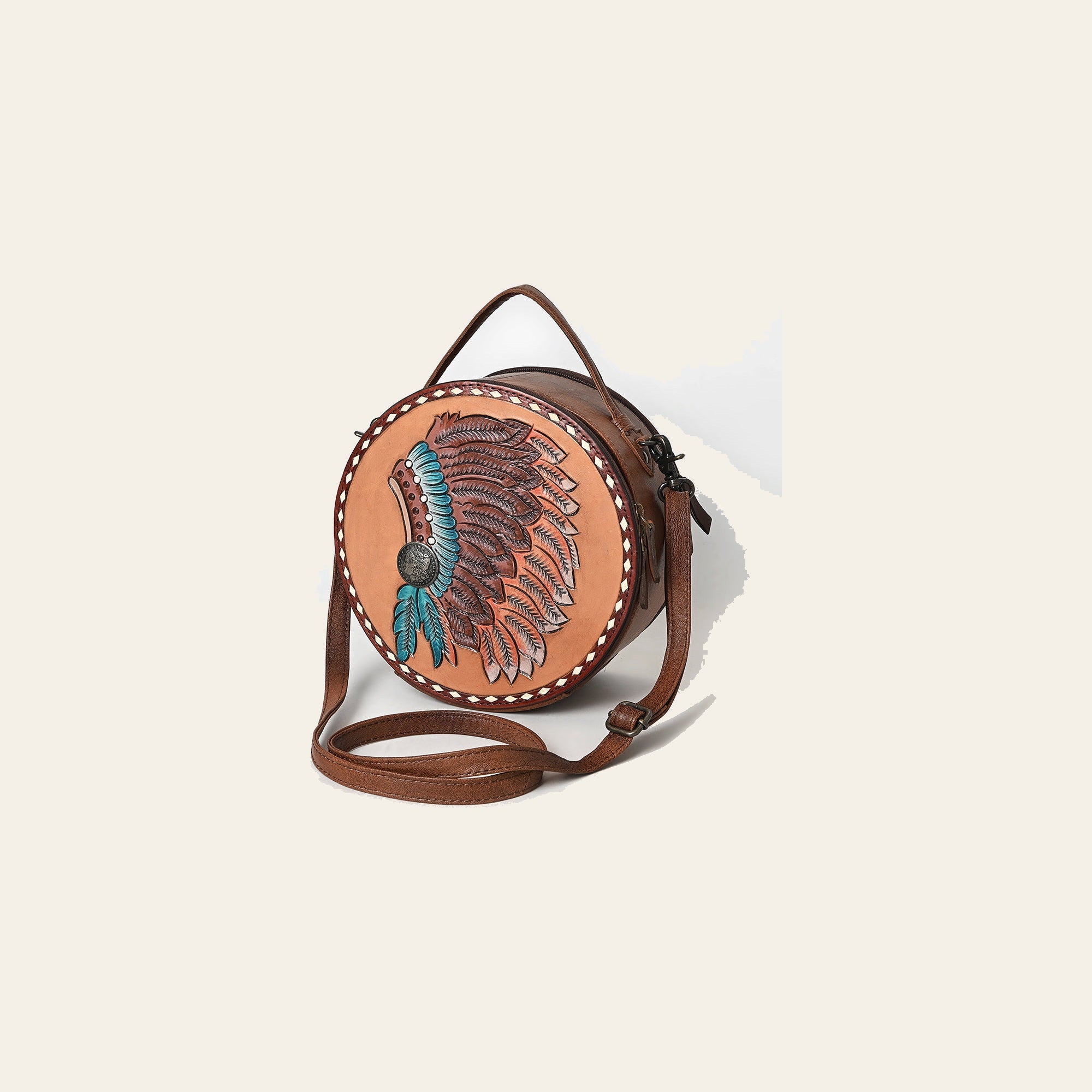 American Darling Canteen Hand Tooled Hair-On Genuine Leather