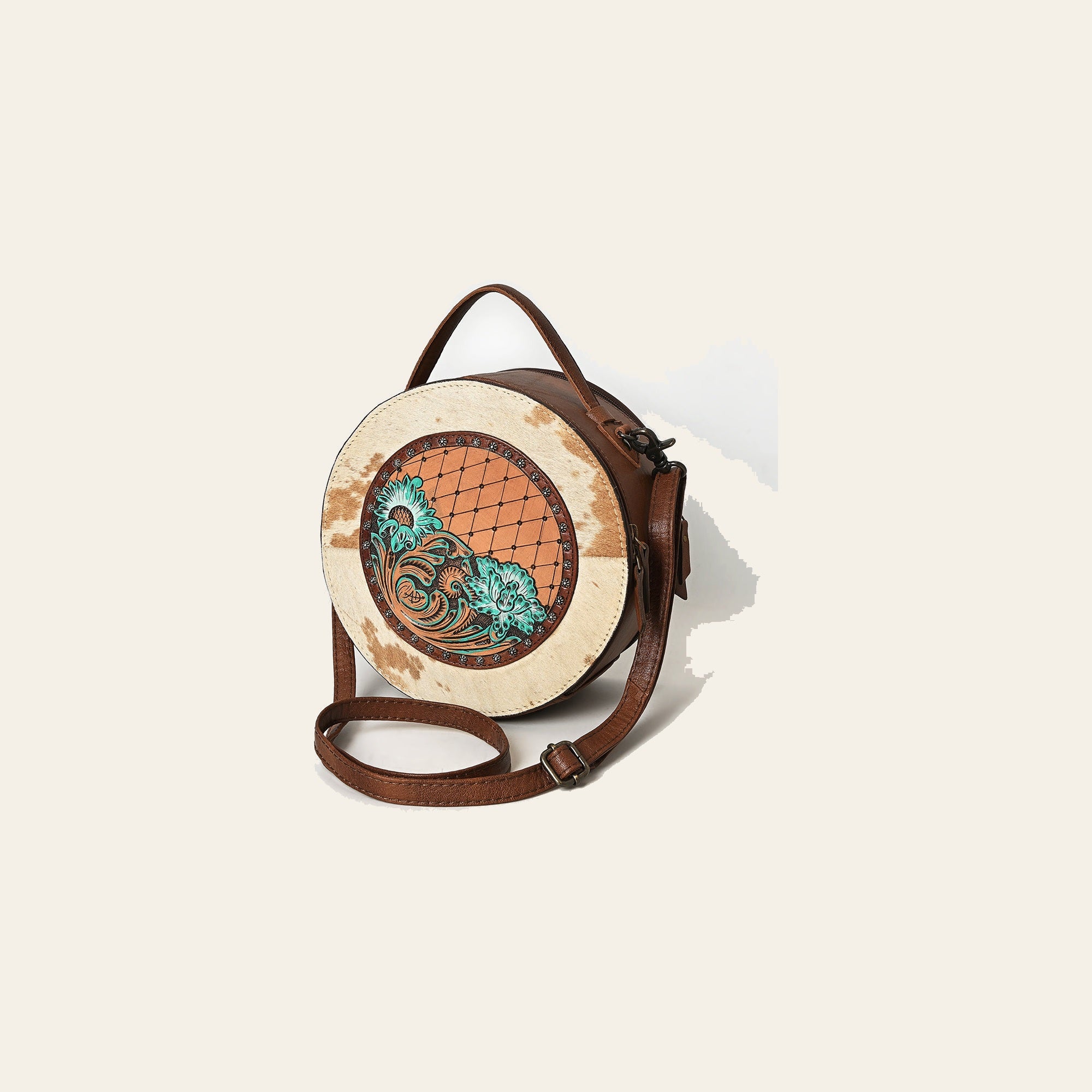 American Darling Canteen Hand Tooled Hair-On Genuine Leather