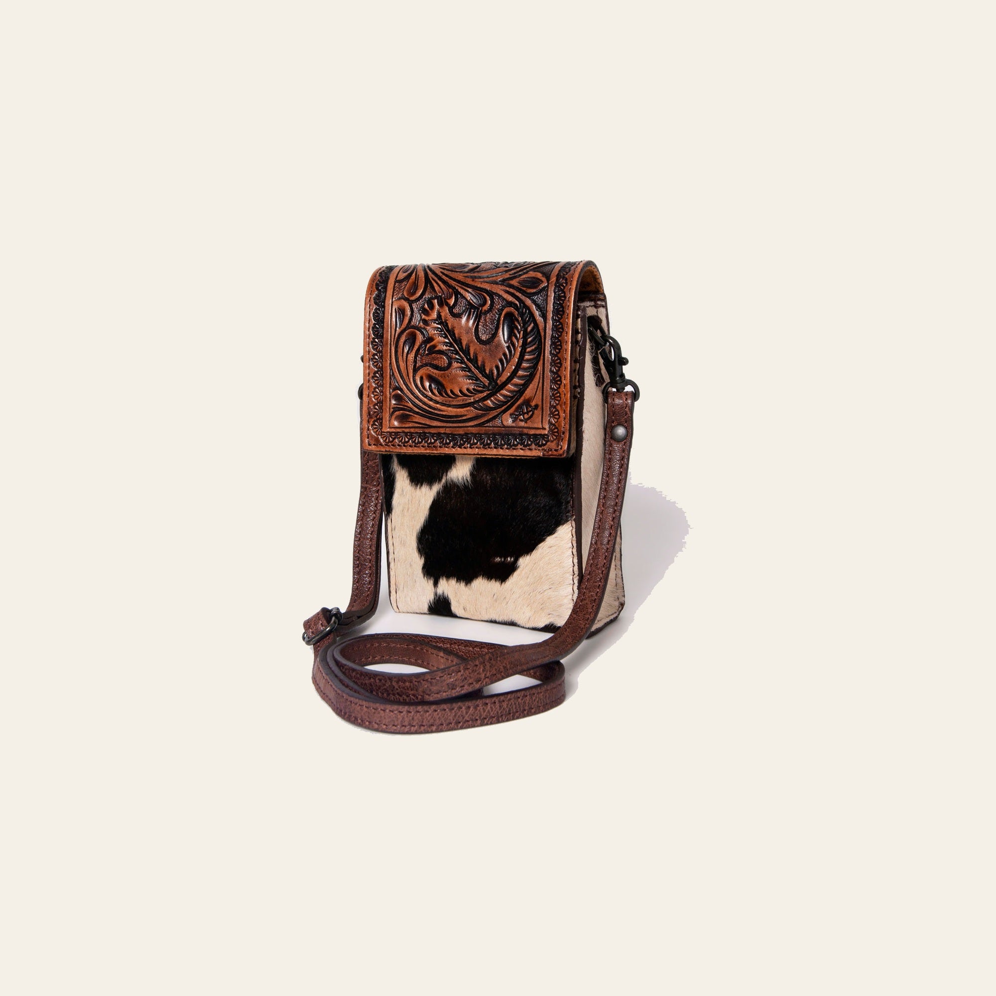 American Darling Cell Phone Holder Hand Tooled Hair-on Genuine Leather
