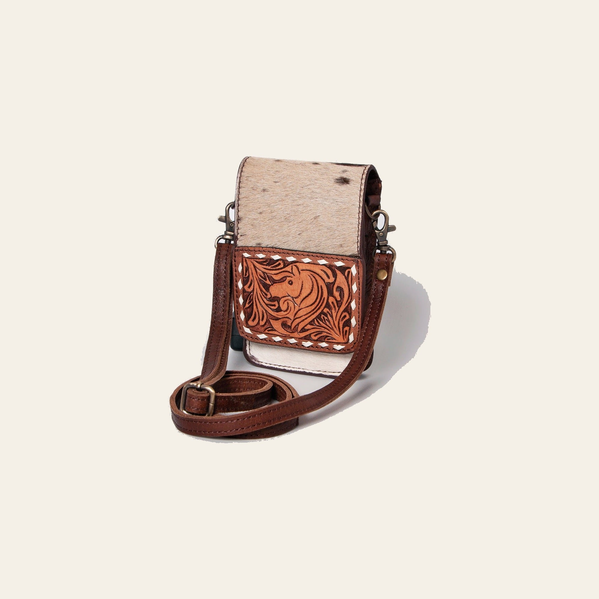 American Darling Cell Phone Holder Hand Tooled Hair-On Genuine Leather