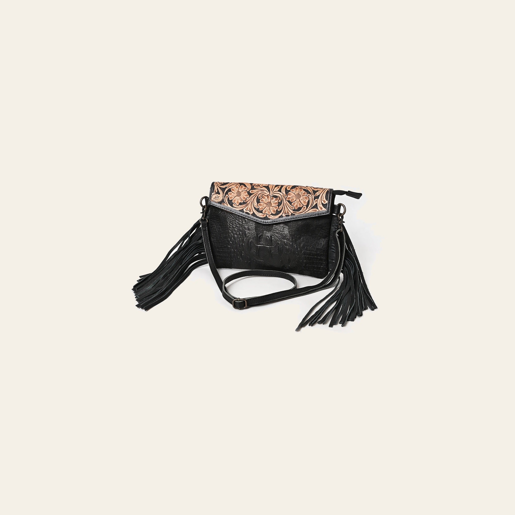 American Darling Clutch Hand Tooled Crocodile Embossed Genuine Leather