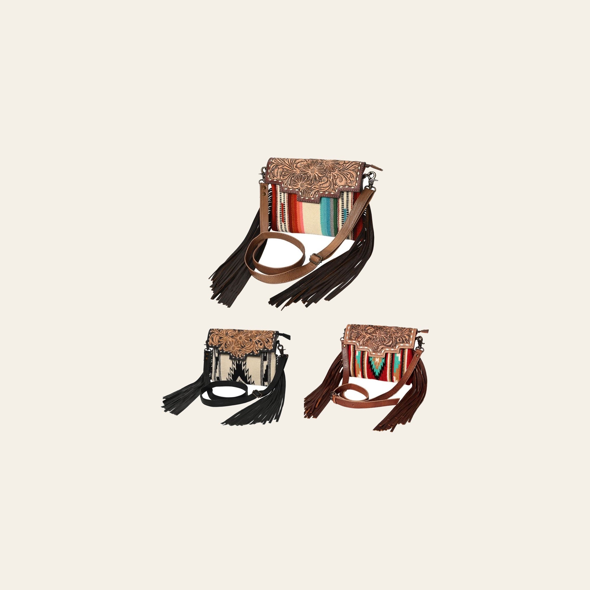 American Darling Crossbody Hand Tooled Saddle Blanket Genuine Leather