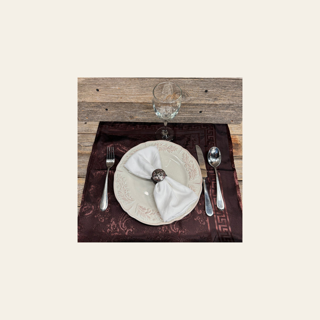 Antique Silver Texas Star Western Concho Napkin Ring #CNR112 on a warm cream background