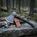 Heavy-Duty Damascus Camp Axe with Leather Wrap Handle