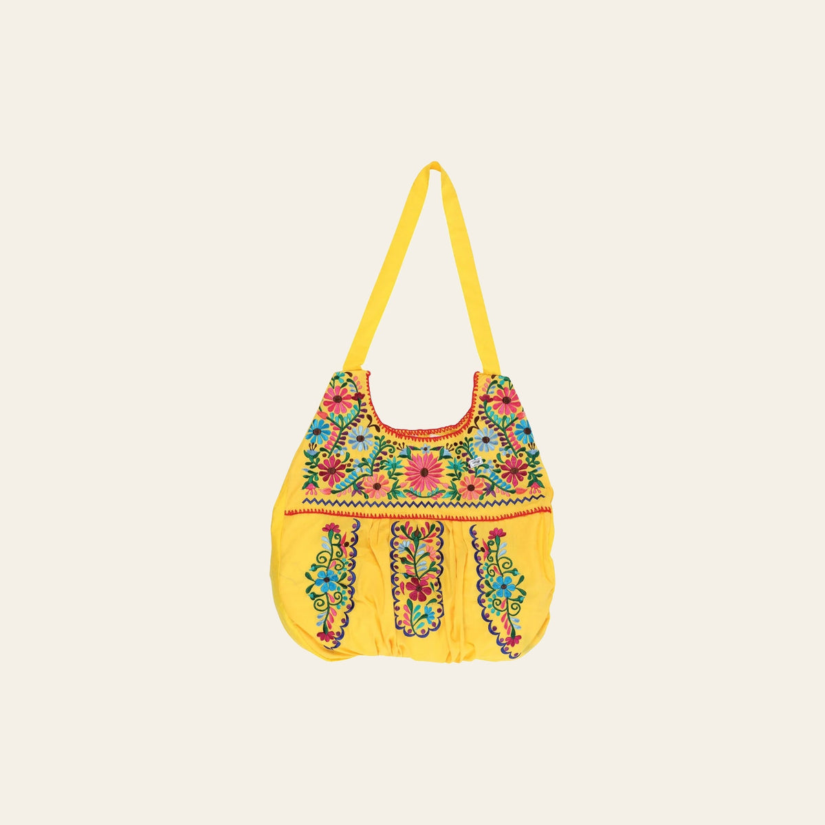 Artisanal Embroidered Handbag 50% Cotton, 50% Polyester Yellow 603193 on a warm cream background