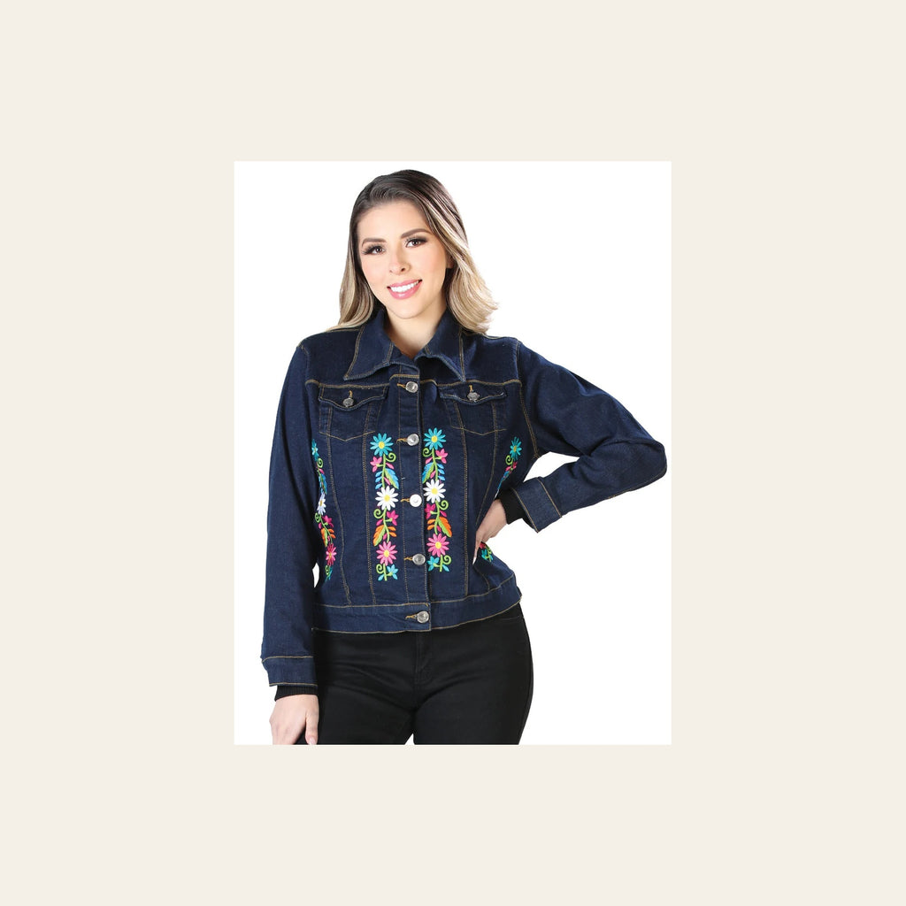 Artisanal Embroidered Jacket 50% Cotton, 50% Polyester Blue 603829 on a warm cream background