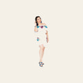 Artisanal Embroidered Romper 100% Cotton White 603191 on a warm cream background