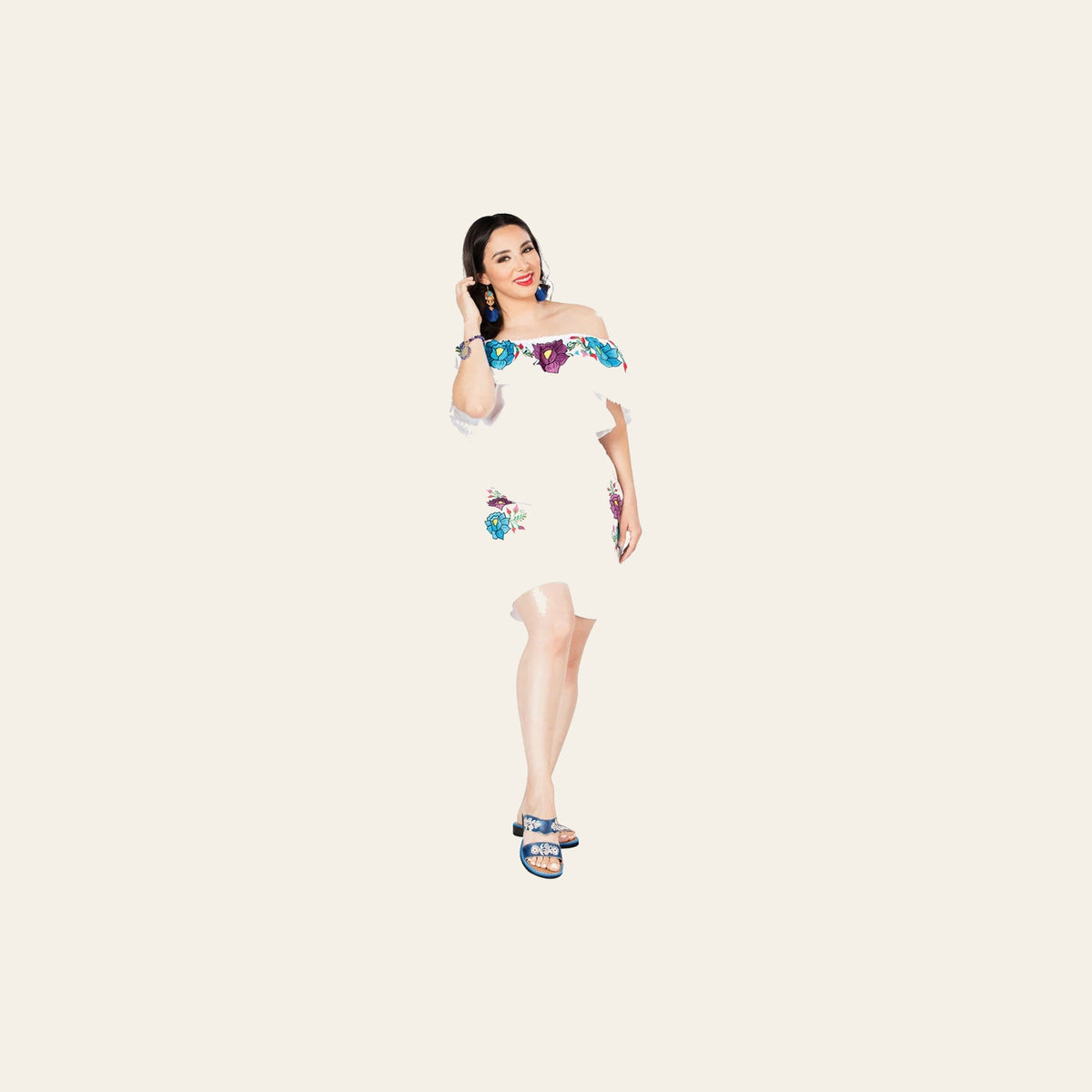 Artisanal Embroidered Romper 100% Cotton White 603191 on a warm cream background