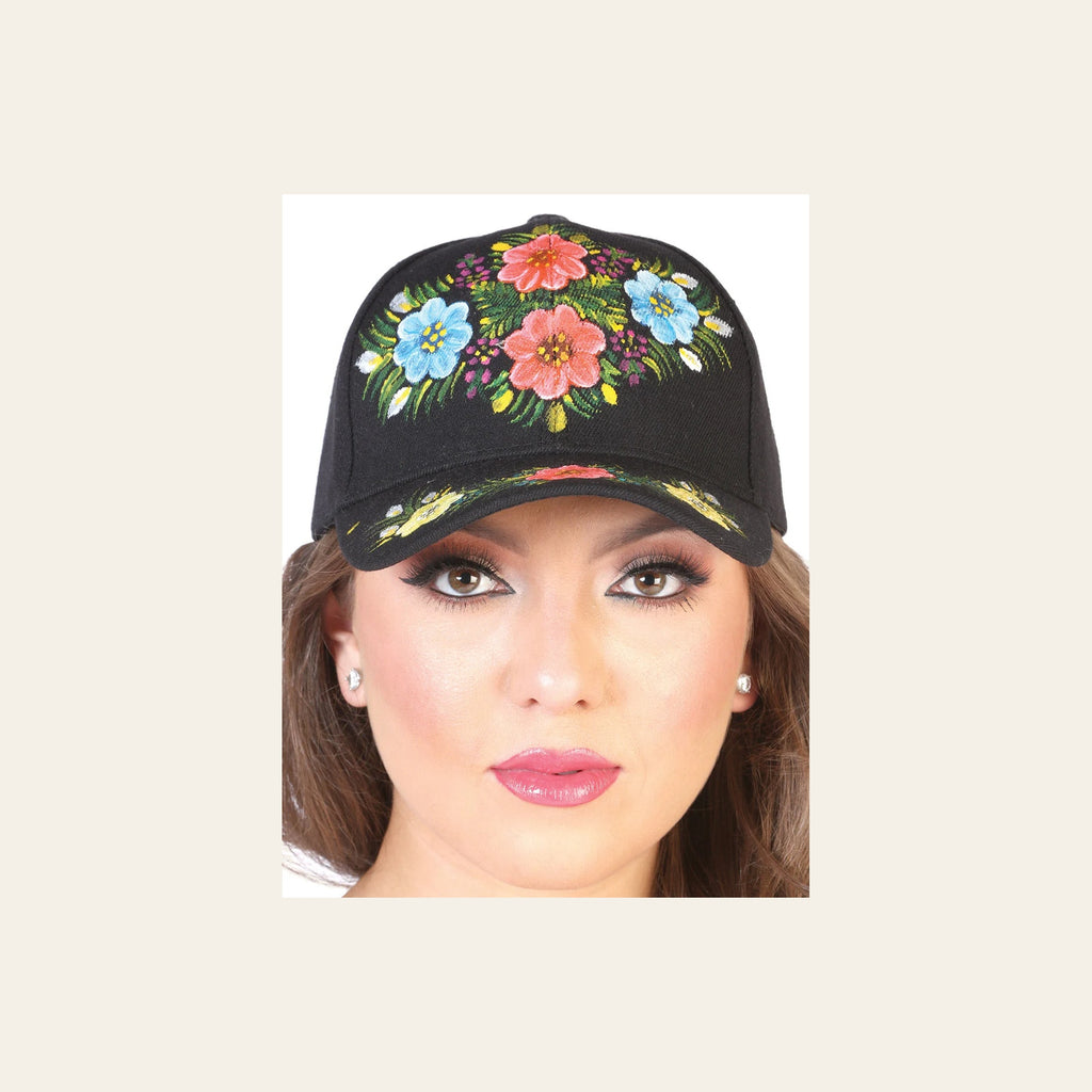Artisanal Hand Painted Cap 60% Polyester, 40% Nailon Black 602672 on a warm cream background