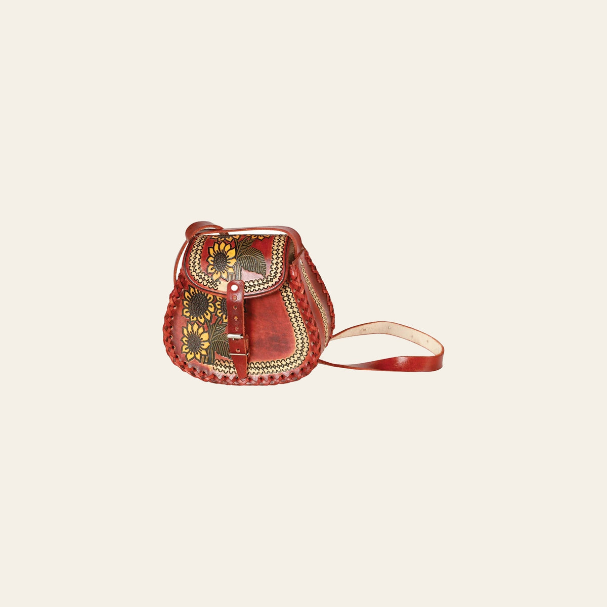 Artisanal Handbag Leather Brown 603676 on a warm cream background
