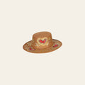 Artisanal Mexican Hand-Painted Suede Hat - Camel with Red & Gold Heart 603723 on a warm cream background