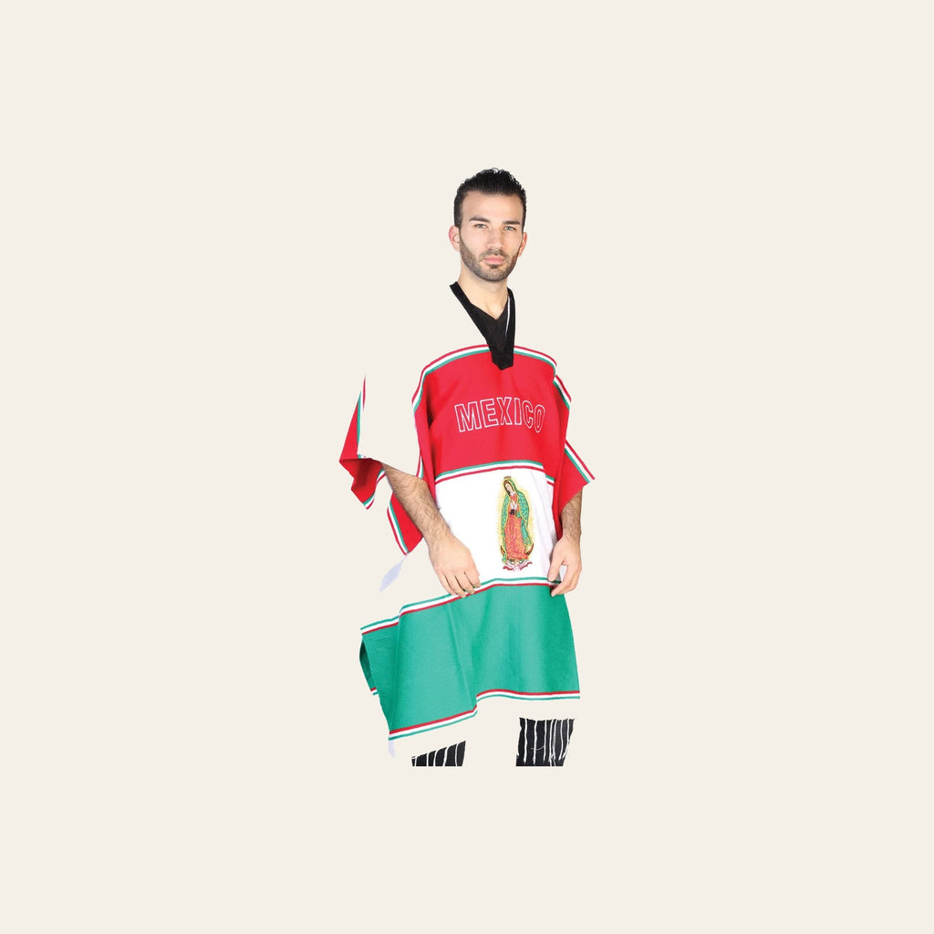 Artisanal Mexican Poncho 100% Acrylan Tricolor 602561 on a warm cream background