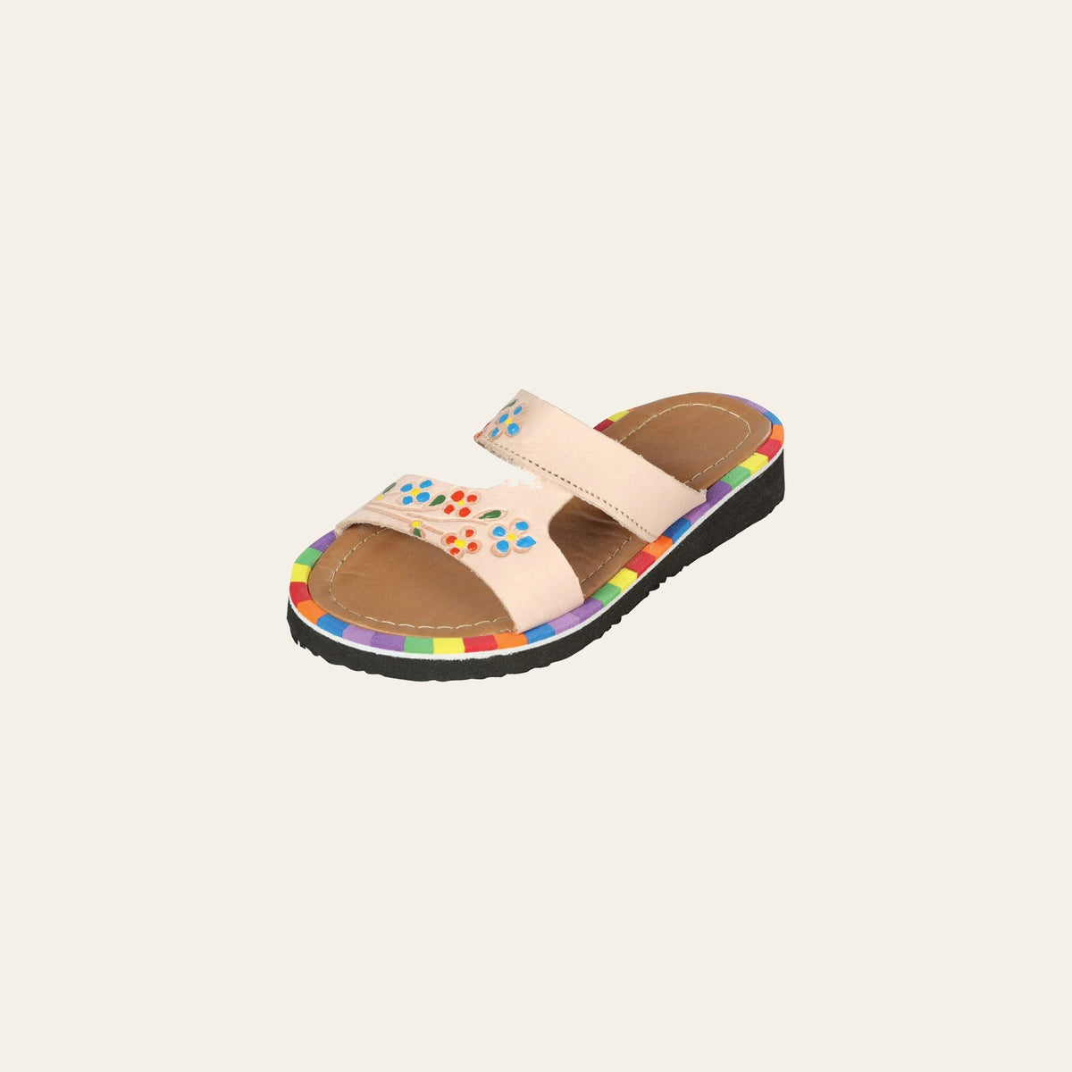 Artisanal Mexican Sandals Leather Beige 603387 on a warm cream background