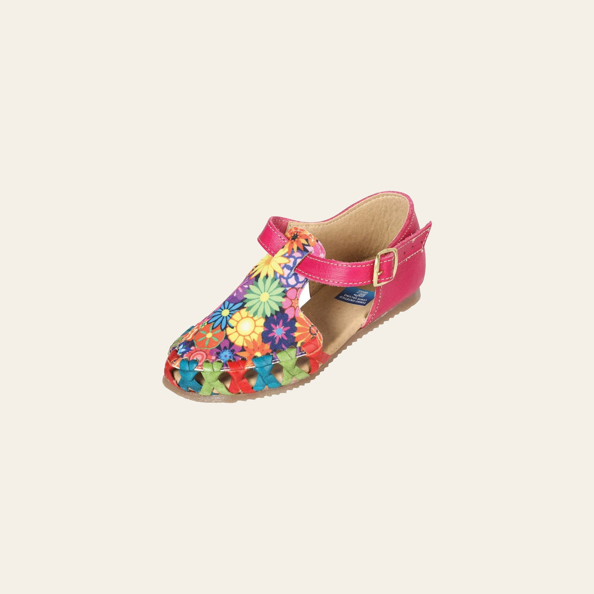 Artisanal Mexican Sandals Leather Fuchsia 603282 on a warm cream background