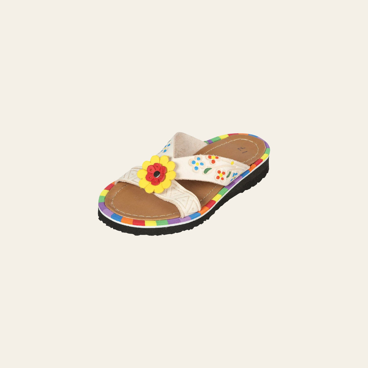 Artisanal Mexican Sandals Leather Natural 603389 on a warm cream background